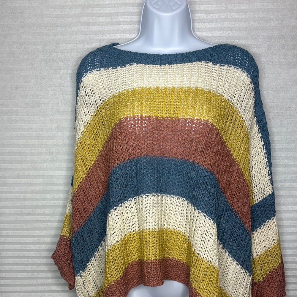 Altar'd State Blue and Yellow Chunky Knit Poncho